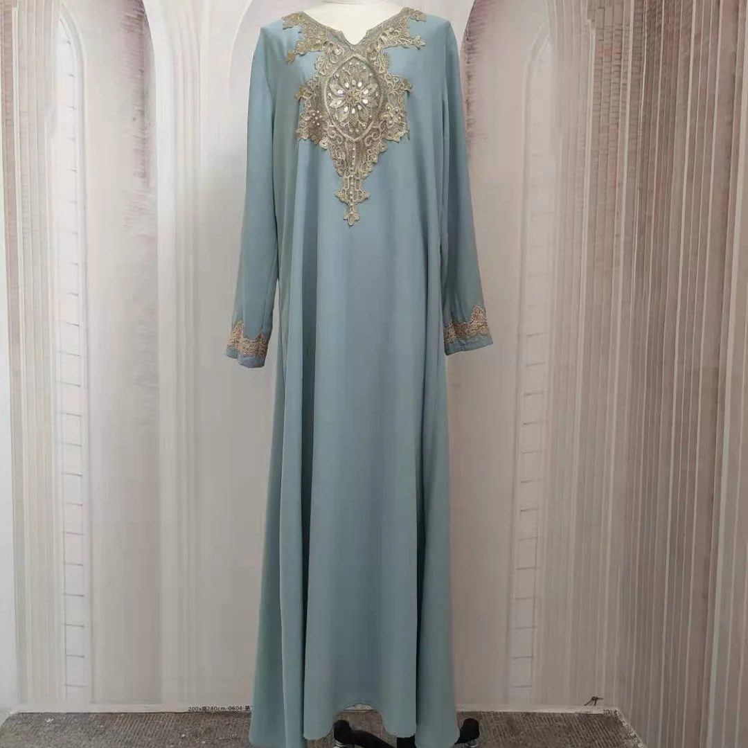 2021 Muslim Summer Fashion Embroidered Beaded Elegant Casual Long Sleeve Loose Arab Muslim Temperament Dress Caftan Robe