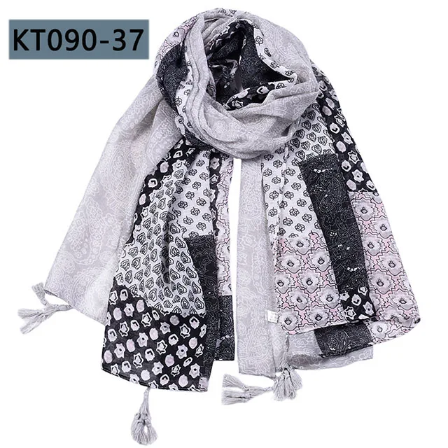 KT090-37 180*90 см женский шарф хлопковая вискоза цветочные длинные шарфы с кисточками Женская шаль винтажные женские шарфы обтягивающие Осень Зима Весна - Цвет: KT090-37