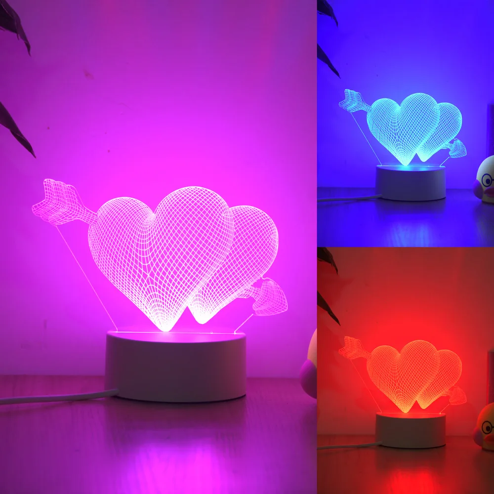 Новинка 2020 креативная 3D лампа Love 3 цвета ночной Светильник s новинка иллюзия