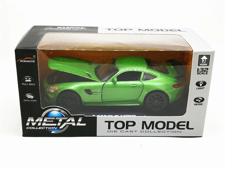 1/32 литой спортивный автомобиль из сплава, модель Benz AMG GTR, вытяжной светильник со звуком, литые игрушки, модели автомобилей для детей, подарки на день рождения