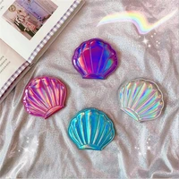 portable new laser cute shell makeup mirror rainbow double sided mirror folding pocket cosmetic mirrors compact maquillaje t0163