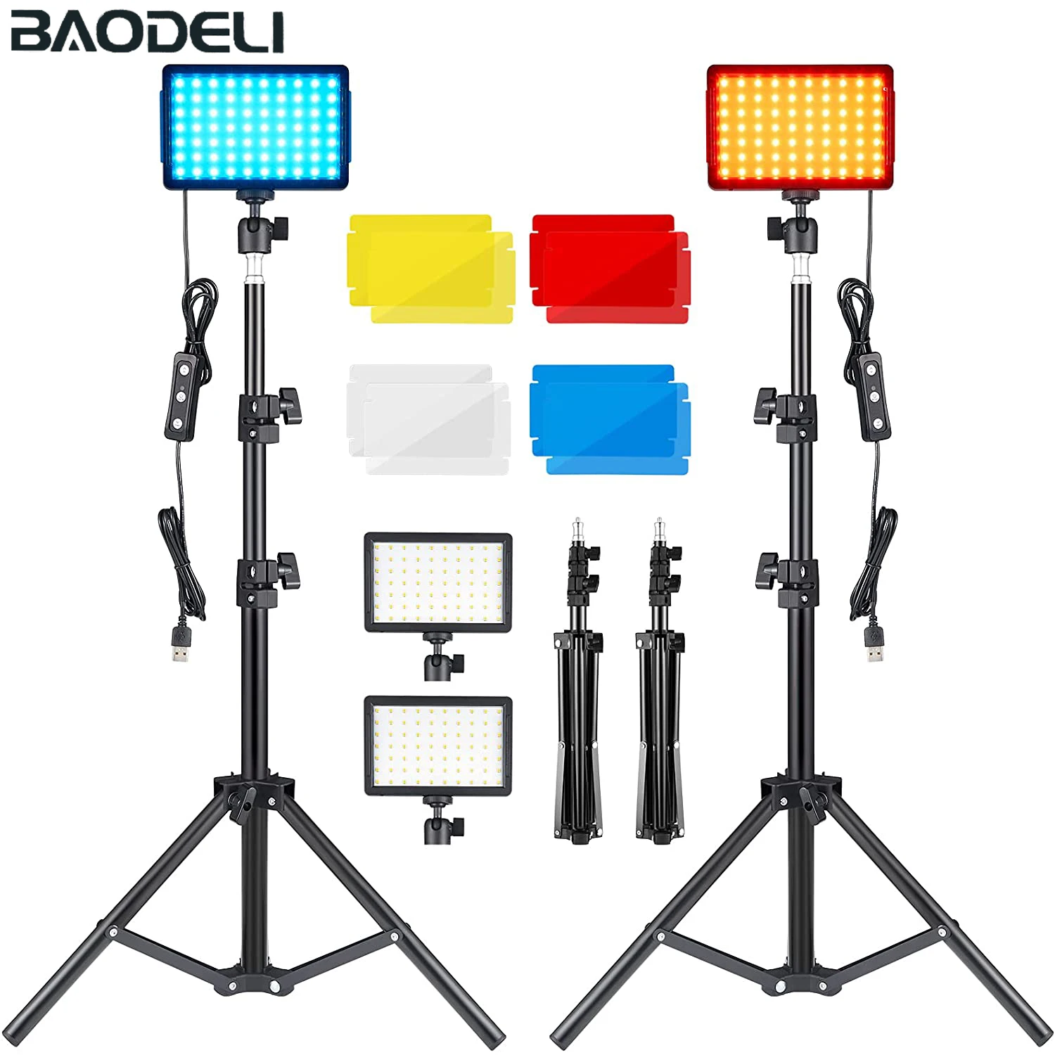 

LED Video Light Panel Photography Lighting Photo Studio Lamp Kit 2 Pack For Shoot Live Streaming Youbube With Stand RGB Filters