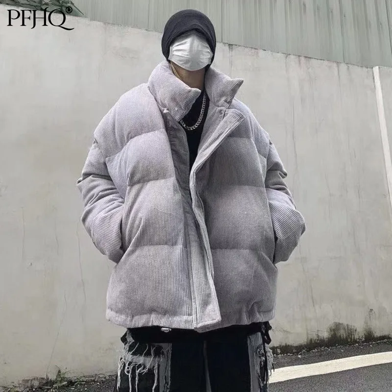 

PFHQ 2021 Fashion Men's American High Street Winter Stand Collar Solid Color Corduroy Thicken Loose Bread Padded Jacket 21A6393