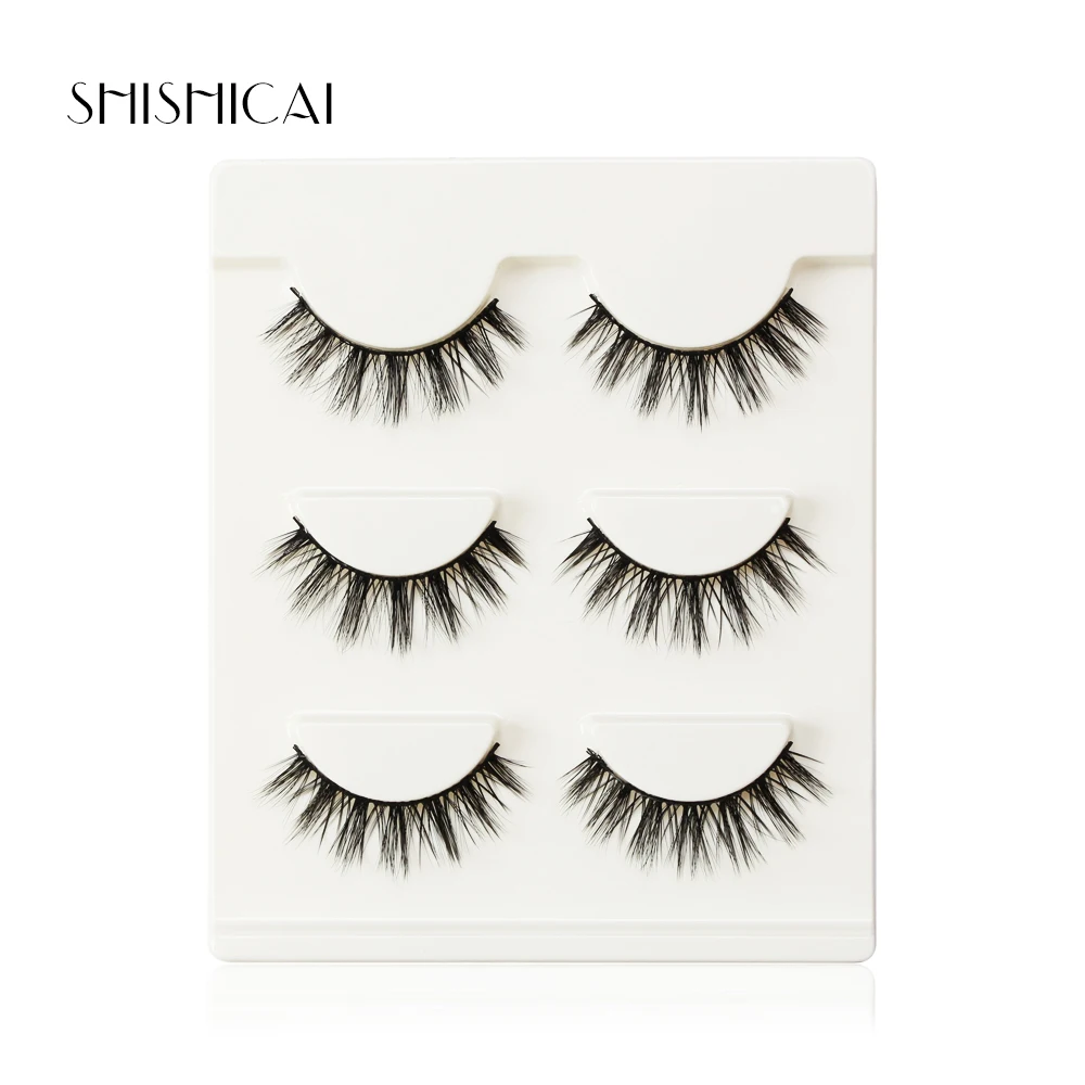 3 шт./лот 100% ручная работа натуральный мех норки накладные ресницы 3D полосы