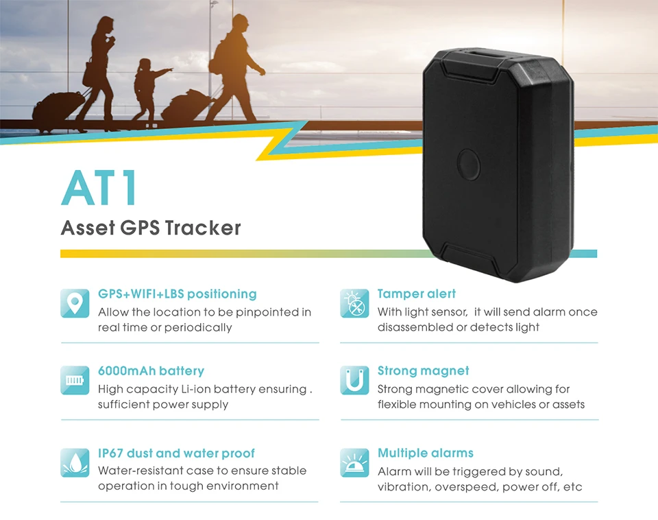 AT1 Gps трекинг с записью GPS + LBS WIFI позиционирование батареей 6000 мА · ч IP67