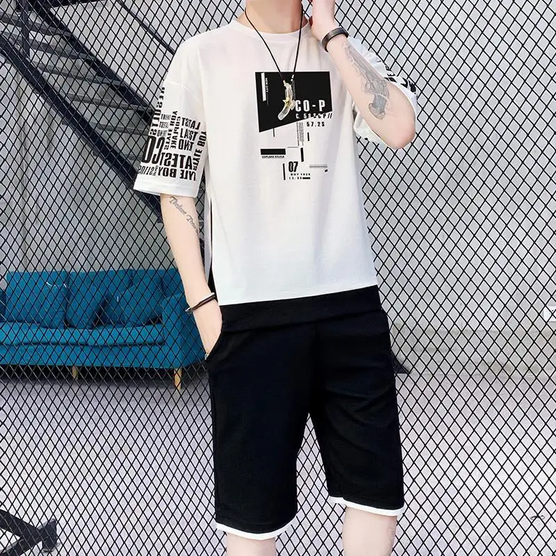 Мужской спортивный костюм летний Повседневный Спортивный в стиле хип-хоп с