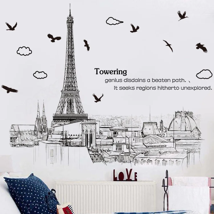 

Paris landscape Tower wall stickers Vinyl DIY wall decals for Living room Bedroom sofa background wall Decor Murals