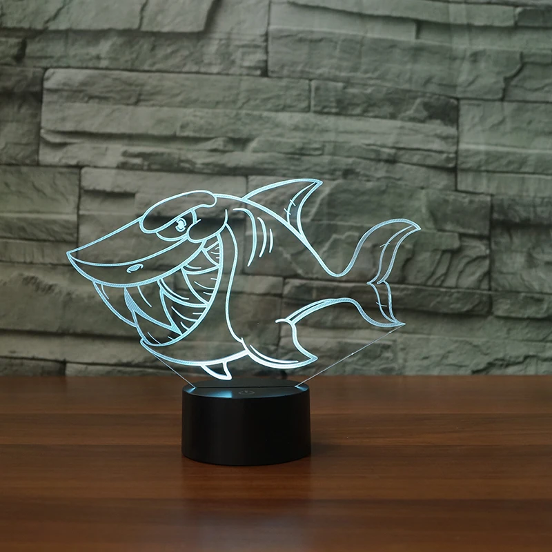 Новое мультяшное изображение акулы 3d лампа 7 цветов светодиодный ночник для
