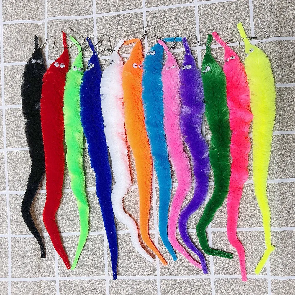 Новые поступления смешные длинные плюшевые висячие серьги в стиле панк для