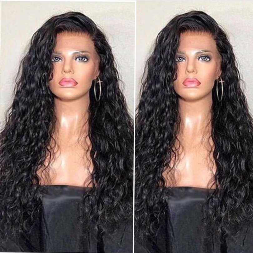 

13x4 Natural Black Color Synthetic Hair Lace Front Wigs with Baby Hair Loose Curly Glueless Lace Wigs with Pre Plucked For Women