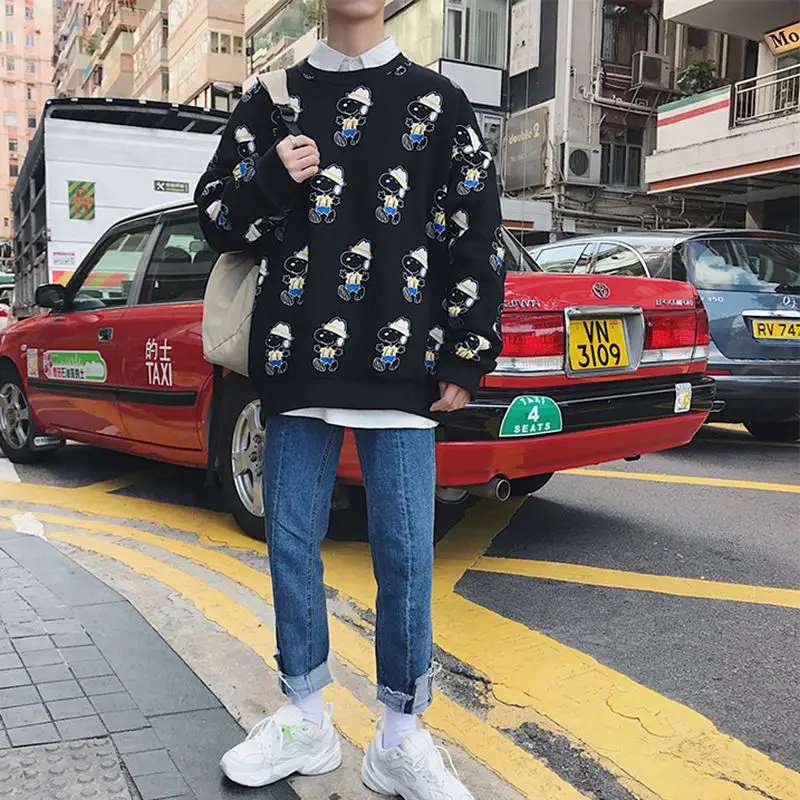 Парные толстовки Harajpoo весенний Гонконгский стиль индивидуальный принт граффити