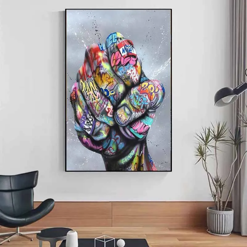 

Graffiti Art Canvas Painting Fist Inspirational Posters and Prints on The Wall Art Picture for Living Room Cuadros Home Decor