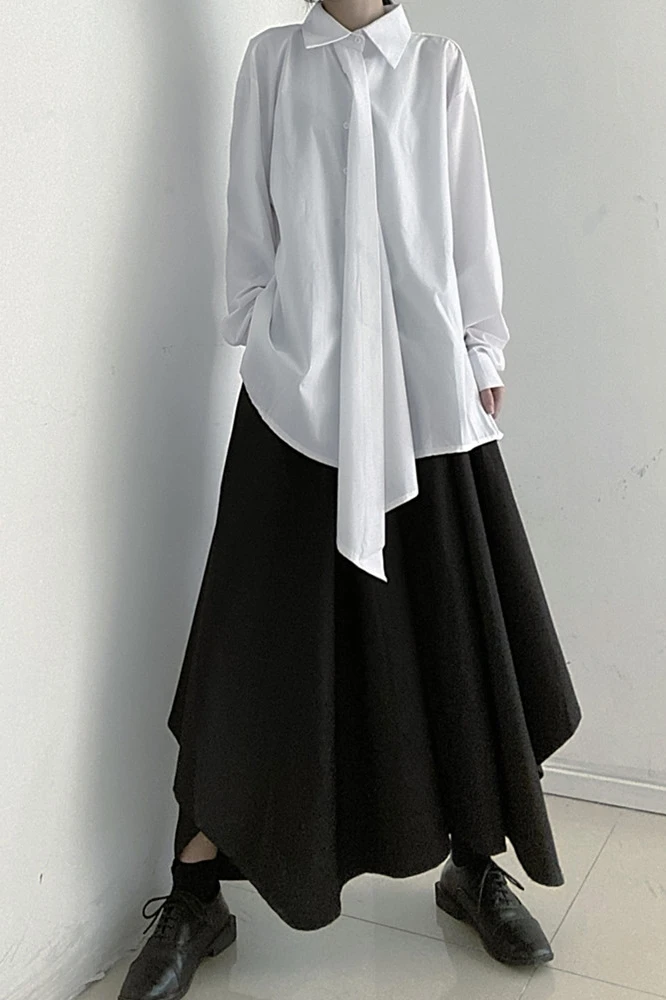 

SuperAen 2021 Japanese Design Solid Loose Full Irregular Shirt Autumn Women Blouses