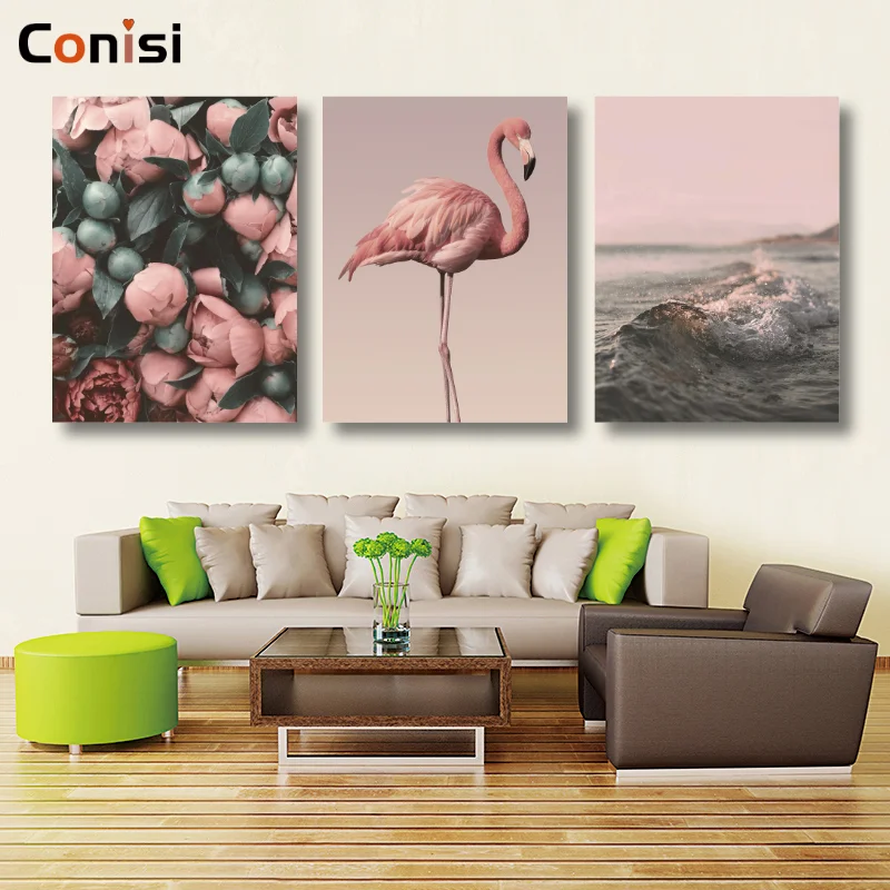 Conisi Скандинавская Картина на холсте Романтический Фламинго Роза морская волна