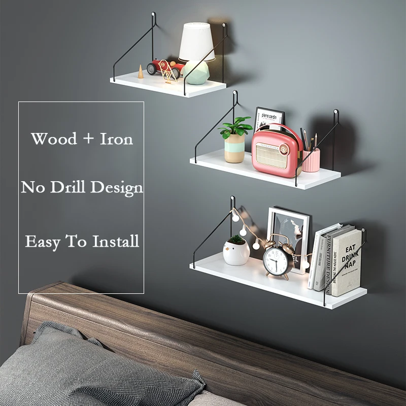 

Living Room Hanging Shelf Wooden Wall Decoration Floating Shelves Flower Pot Tray TV Backgroud Holder Artcrafts Display Stand