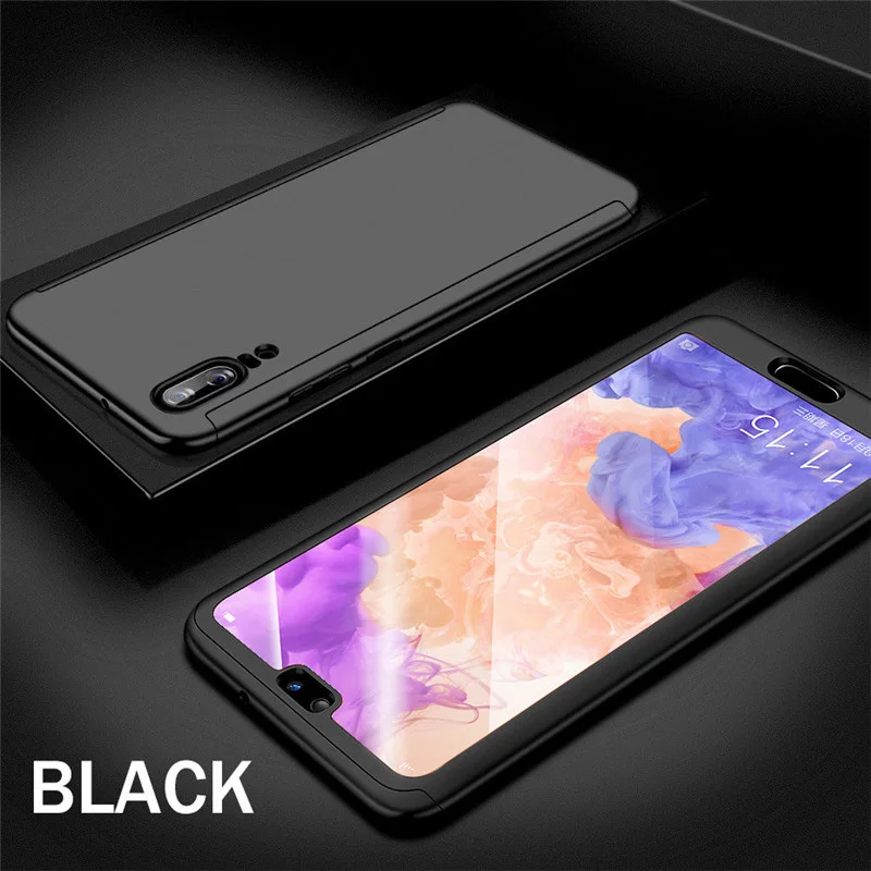 Чехол с закаленным стеклом для huawei Nova 2 Plus Nova 2S 2i 360 чехол с полным покрытием для huawei P8 P9 P10 Lite P20 Pro P Smart on - Color: Black