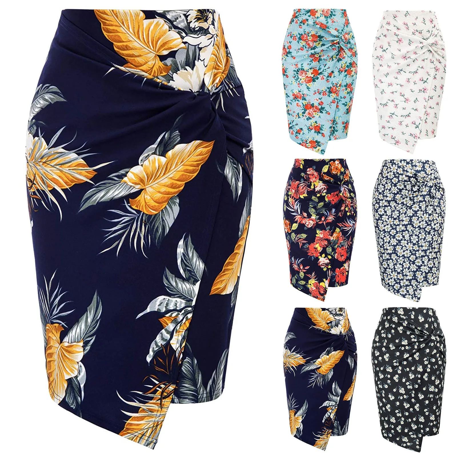 

JAYCOSIN Skirts Womens 2021 Elegant Office Floral Prints Twisted Pencil Skirt Harajuku High Waist Retro Short Skirt Dress