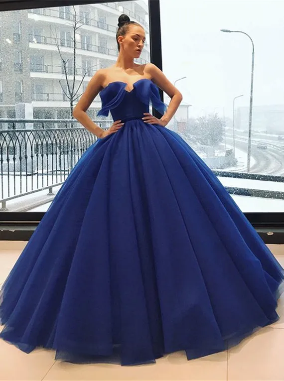 

Royal Blue Evening Dresses Ball Gown V-Neck Crepe Long Dubai Saudi Arabic Evening Gown Prom Dresses
