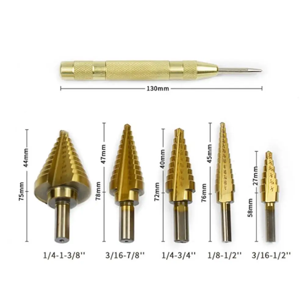 6 шт. титановые сверла набор стальных ступенчатых сверл конус несколько