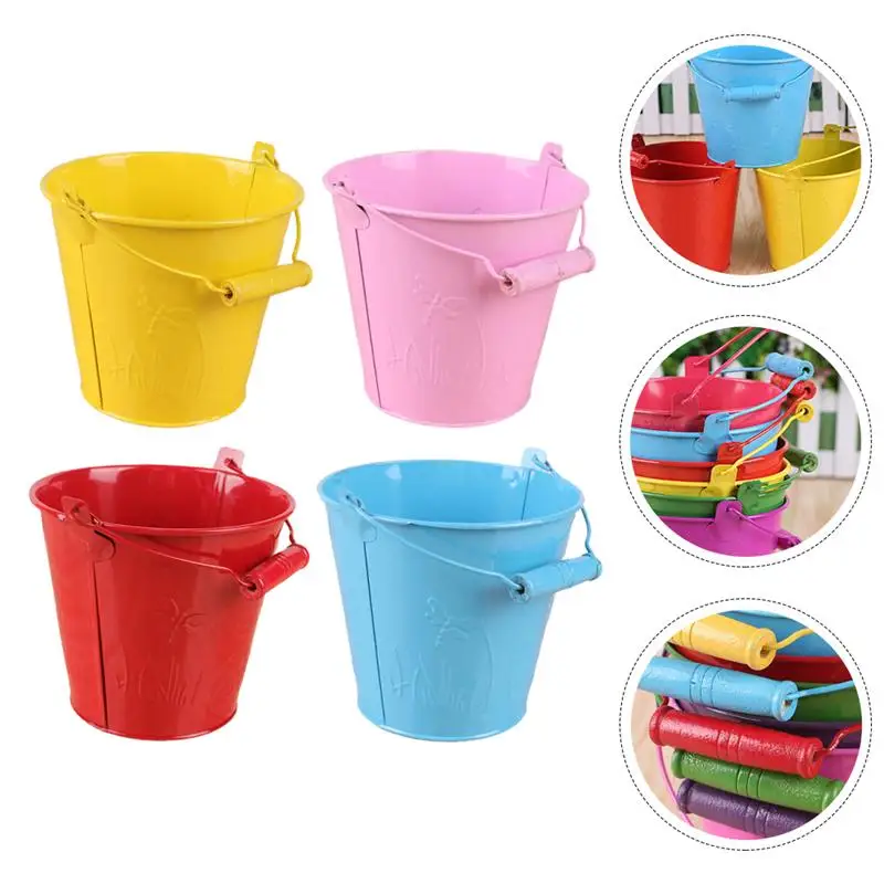 

4pcs Interesting Mini Bucket Toy Child Sand Buckets Tinplate Beach Bucket