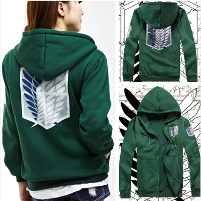 

2 Colors Anime Attack on Titan Unisex Cosplay Costume Green/Black Hoodie Scouting Legion Hooded Jacket Gift Men For Women Fans