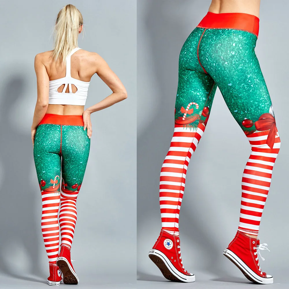 

Christmas Printing Leggings Put Hip Elastic High Waist Legging Breathable Merry Christmas Pants