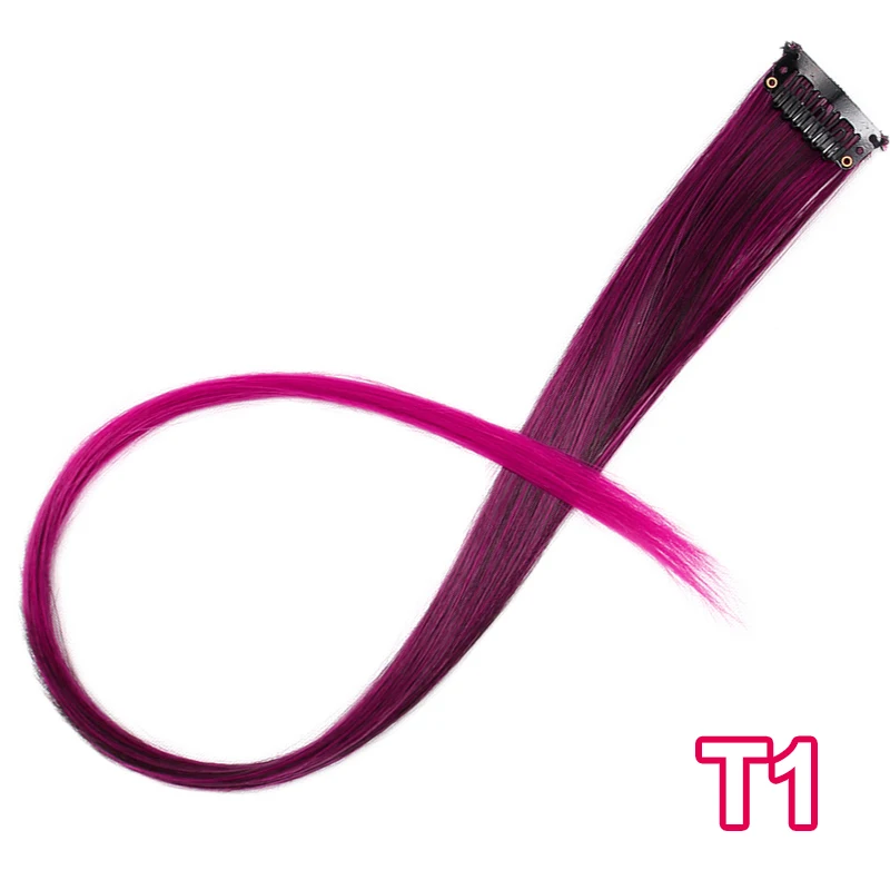 T1 AISI BEAUTY, длинные прямые радужные волосы для наращивания, на заколках, одна штука, ярко-розовые, серые синтетические волосы, пряди на заколках - Цвет: T1