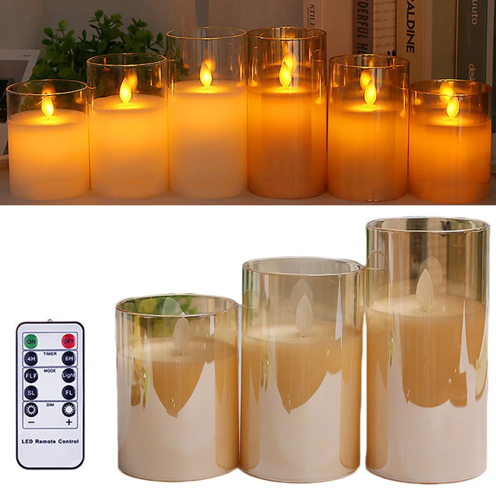

10CM 12.5CM 15CM Electric LED Cup Candle Yellow Flicker LED Tea Light Remote Bed Side Night Lamp 3AAA Wedding Party Decors