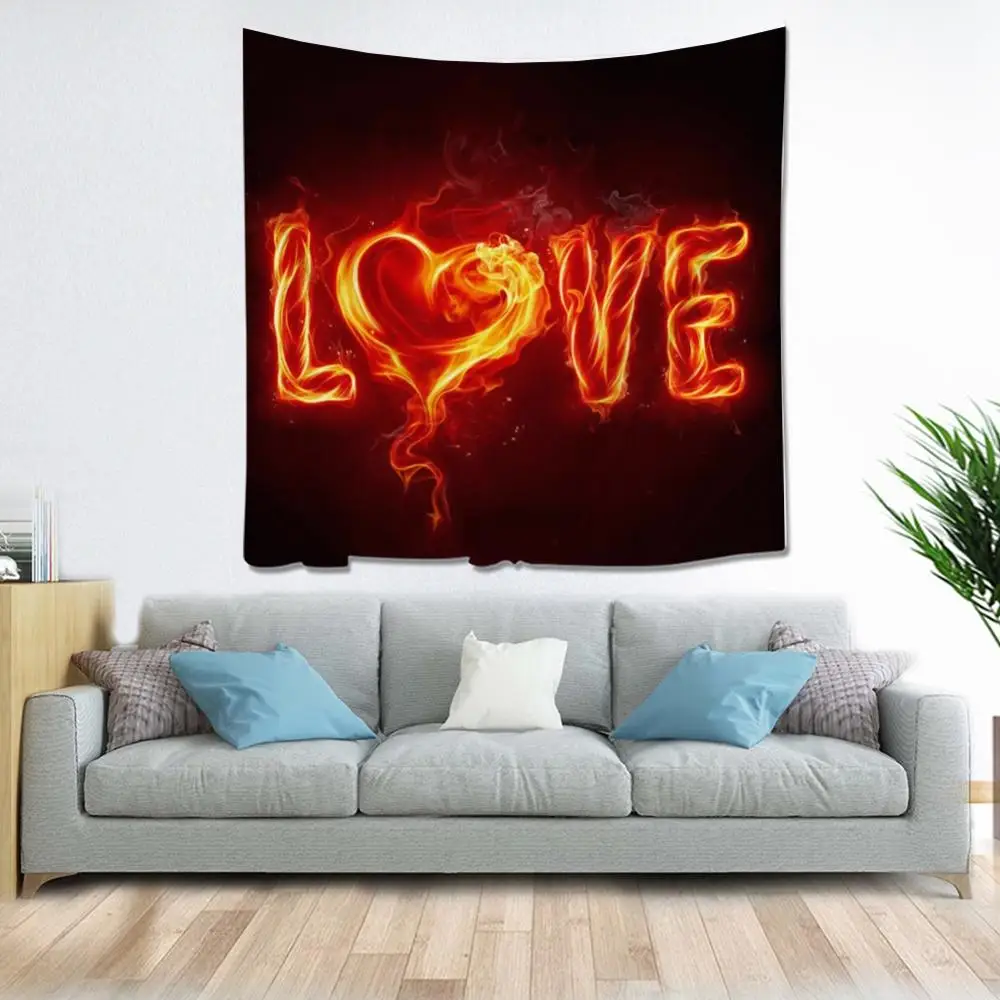 

Flame Flower Letters Love Guitar Mandala Tapestry Wall Hanging Decor Yoga Carpet Psychedelic Abstract Wall Cloth Tapestries