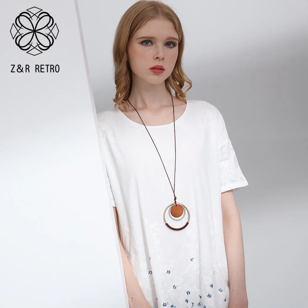 Деревянные ожерелья и подвески для женщин круглые в богемном стиле винтажные