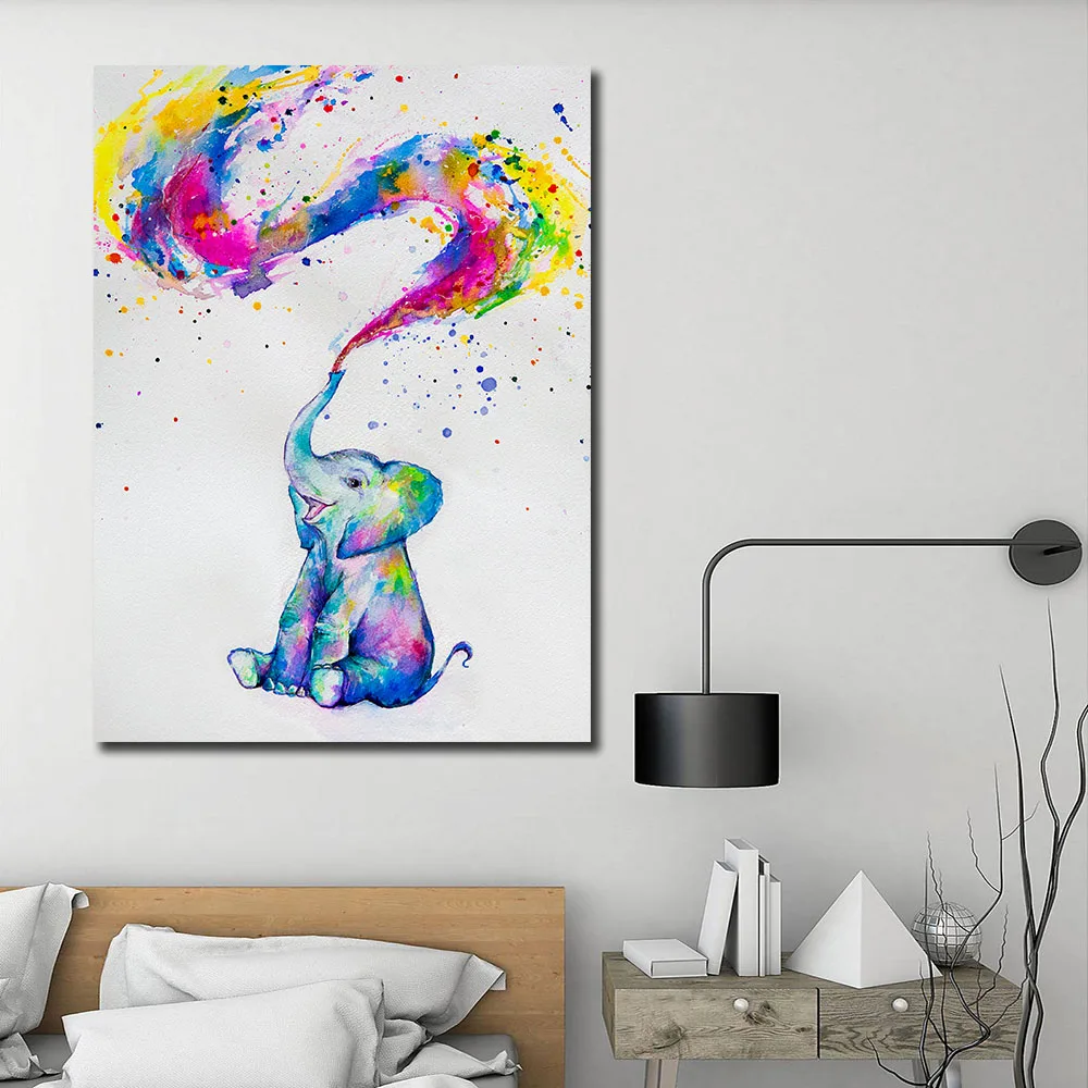 

Fantasy Elephant Canvas Posters and Print Colorful Animals Paintings on The Wall Decorative Pictures for Home Living Room Decor