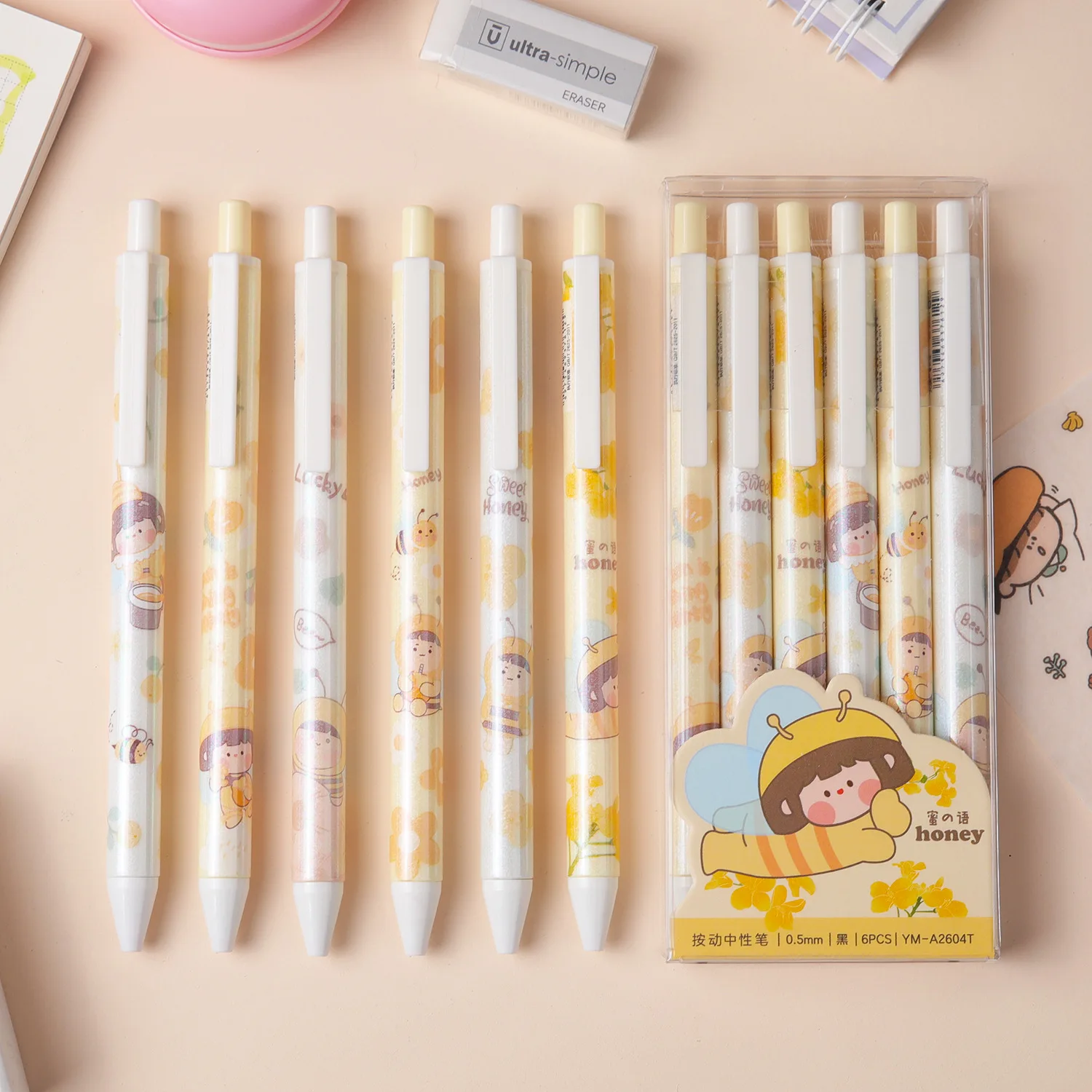 

36 pcs/lot Creative Bee Press Gel Pen Cute 0.5mm Black ink Neutral Pens School Office writing Supplies Promotional Gift