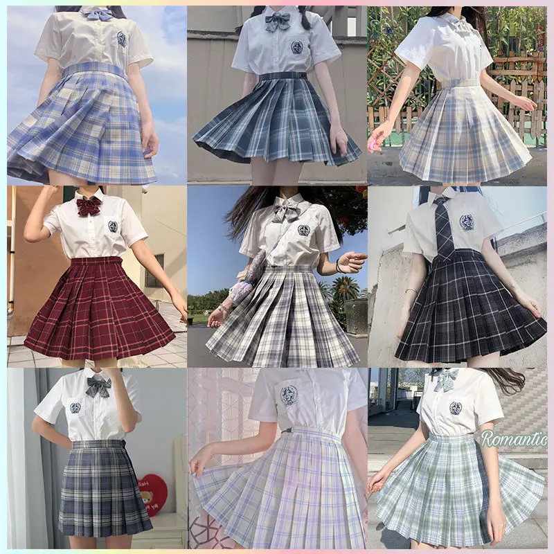 

Women Pleated Skirts Japanese School Uniform High Waist Sexy Cute Mini Plaid Skirt Summer JK Uniform Students Clothes 17 Color