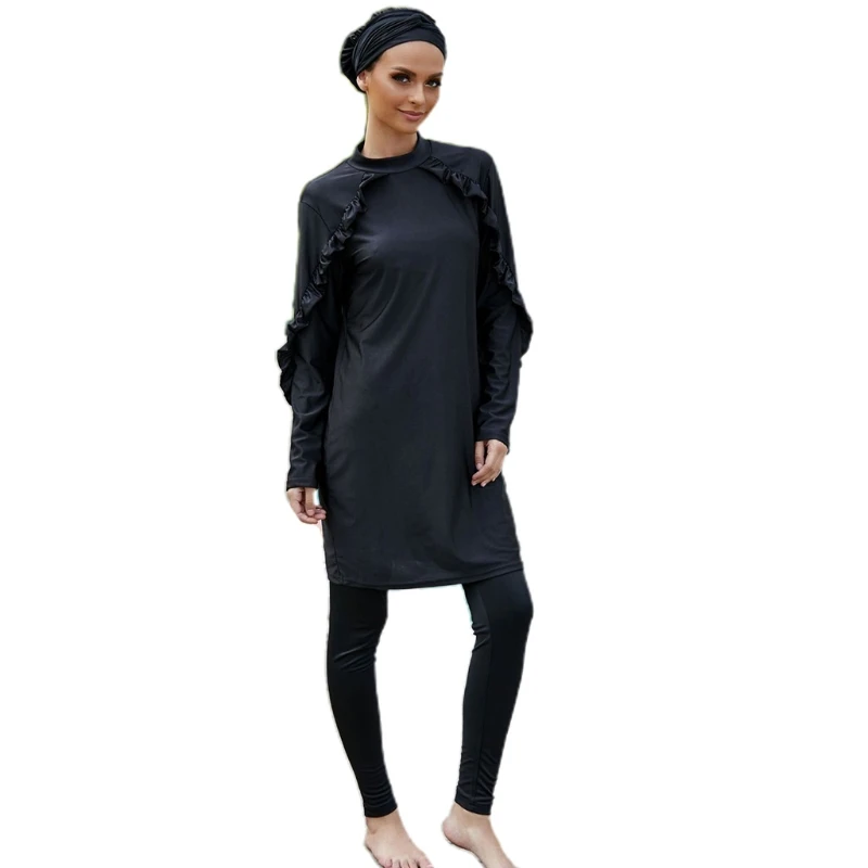 

Black Swimming Suit For Burkini Muslim Fashion Swimwear Women Swimsuit Long Sleeve Three-Piece Swimsuit Burkini Set