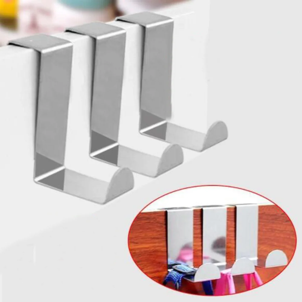 

2Pcs Stainless Steel Door Hooks Reversible Over Door Hooks Cabinet Draw Clothes Hat Coat Hanger Holder Home Kitchen Accessories