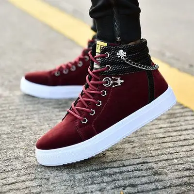 

Korean version shoes men's Autumn chain canvas shoes high-top casual board shoes men's fashion shoes 2021 Walking shoes