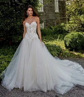 wedding dress a line sweetheart sleeveless lace appliques sequined backless tulle floor length sweep train bride gown new