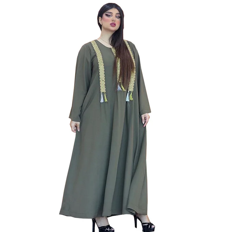 

2021 Summer New Abayakaftan Fashion Dubai Saudi Arabia Middle East Women's Muslim Lace Robe Dress Gurban Festival