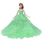 Модное зеленое платье для свадебной вечеринки, многослойная юбка, длинная одежда без бретелек для куклы Барби, аксессуары для девочек, игрушка для кукольного домика