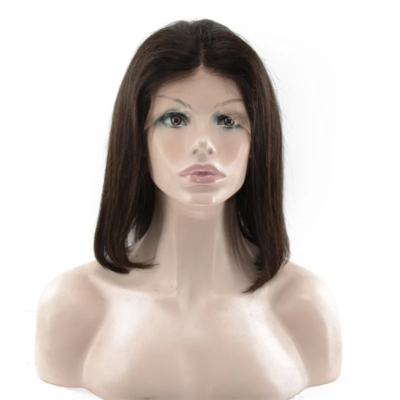 Densidade do Cabelo Frontal do Laço Brasileiras da Parte Dianteira do Laço com Cabelo do Corpo Bob em Linha Mmuxuno Humano Brown Curto Reta Peruca Perucas 130% 13*4