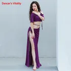 Костюм для танца живота, сетчатый топ с блестками и длинная юбка