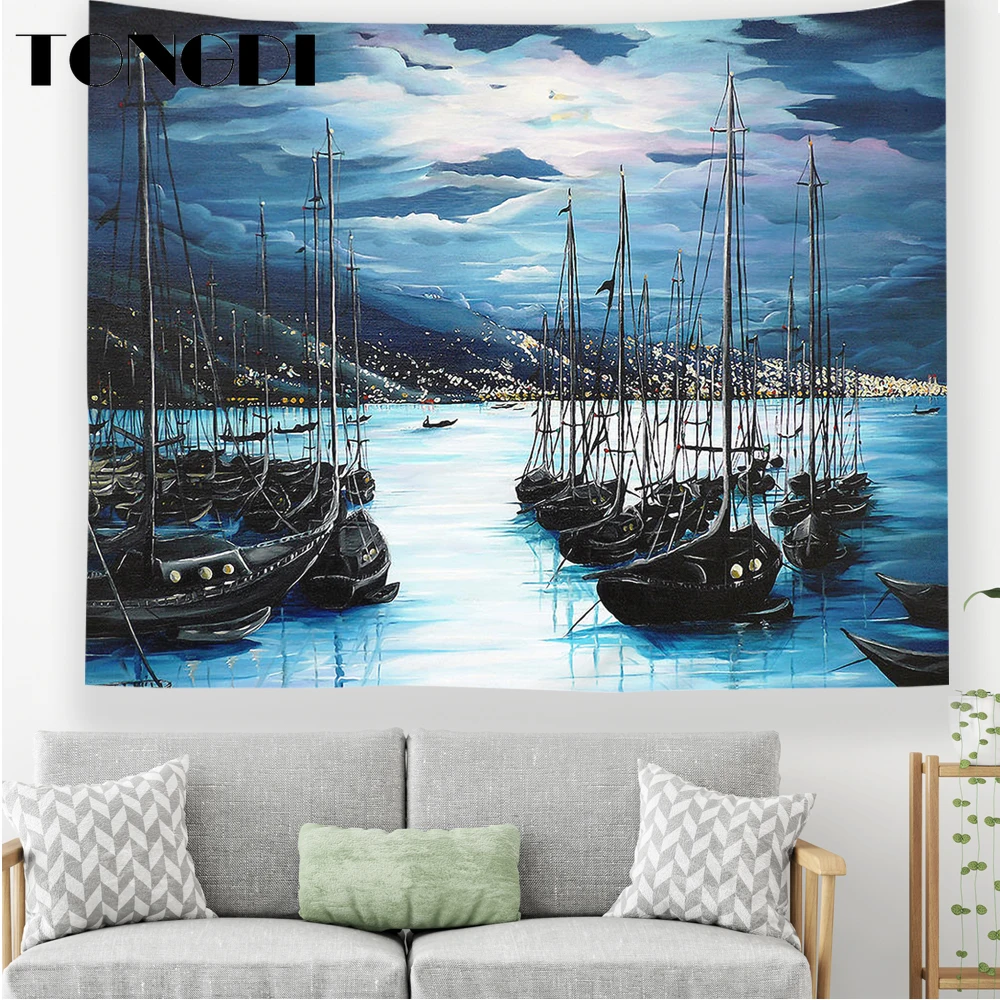 TONGDI Бохо Ретро гобелен элегантный масляный пейзаж картина на стене подвесной