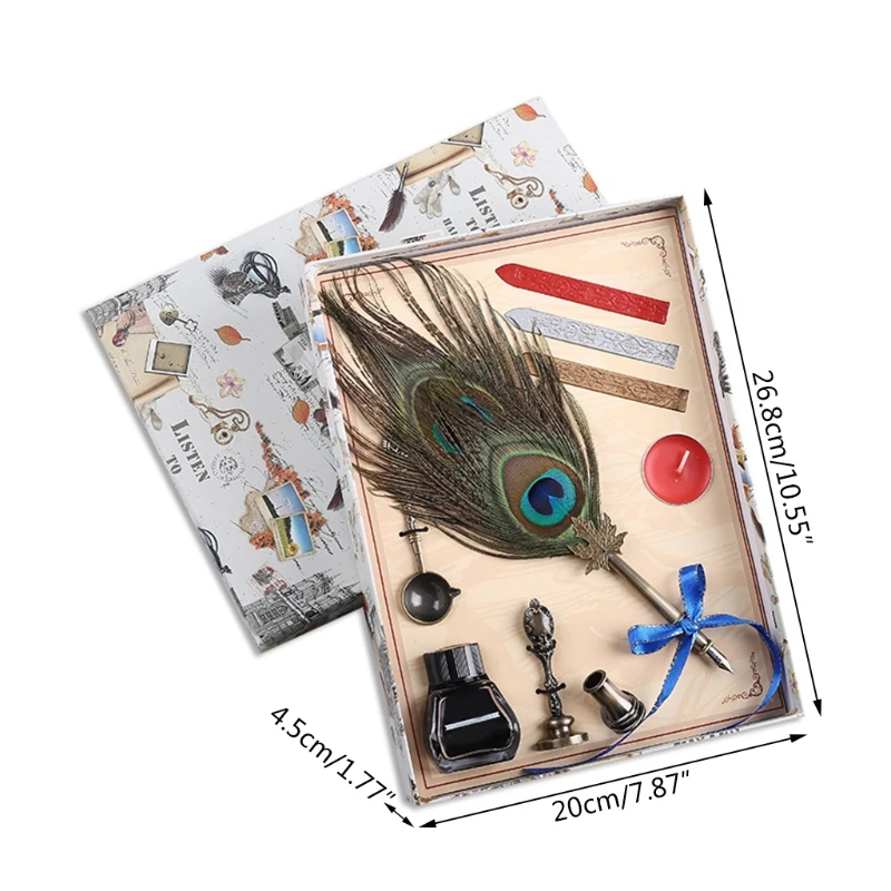 

Luxury Vintage Feather Dip Calligraphy Fountain Pen Writing Ink Set Stationery