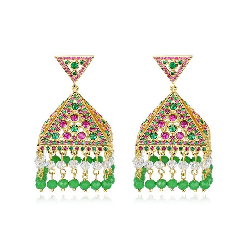 

Цыганские украшения ретро этнические индийские Jhumka кристаллы маленькие колокольчики бусины висячие серьги кисточки женские богемные эффе...