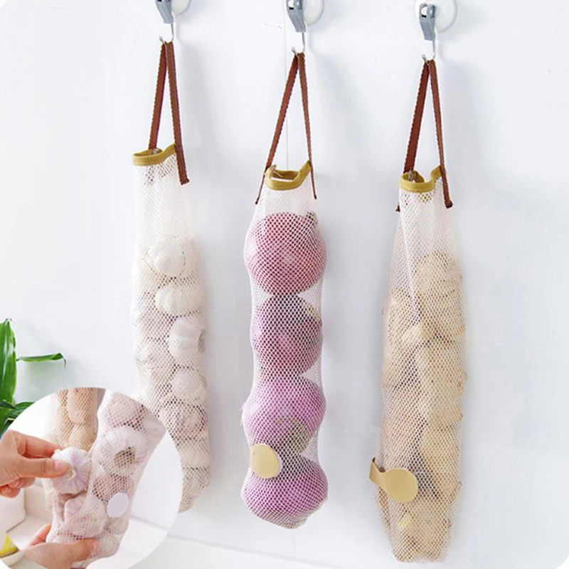 

Mesh Net Breathable Fruit Vegetable Creative Furnishing Hollow Breathable Hanging Storage Bag Garlic Onion Storage Kitchen Bag