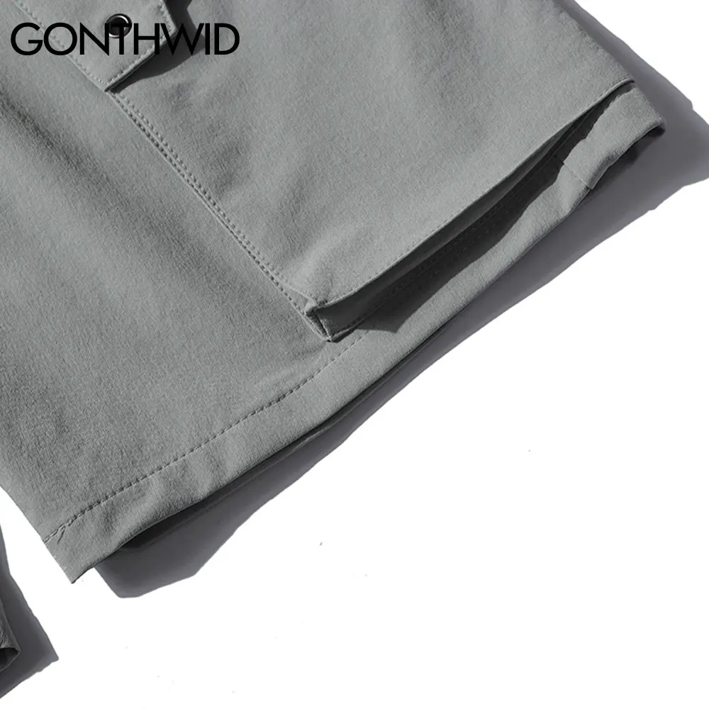 

GONTHWID Cargo Shorts Harajuku Multi Pockets Short Pants Hip Hop Casual Jogging Summer Loose Cotton Cargo Elastic Waist Trousers