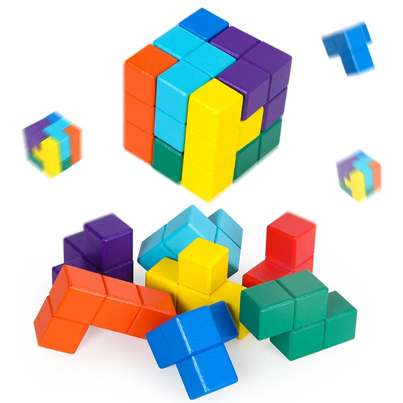

Cube Wooden Children Puzzle Jigsaw Puzzle 3D Puzzle Model Russia Square Building Blocks Wood Rubik's Cube