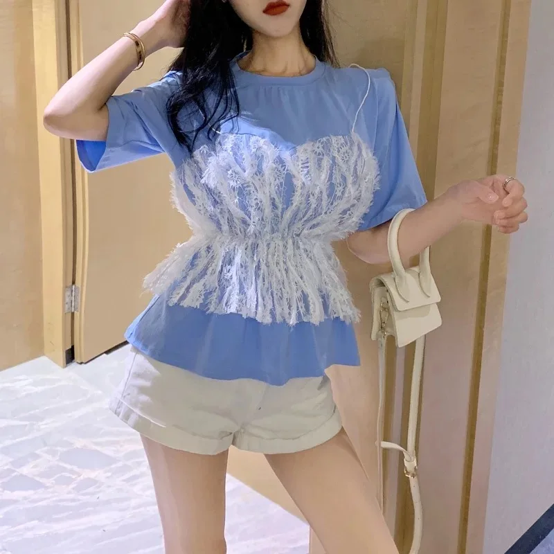 

Fashion yellow Women Tops T-shirts Female 2019 Summer