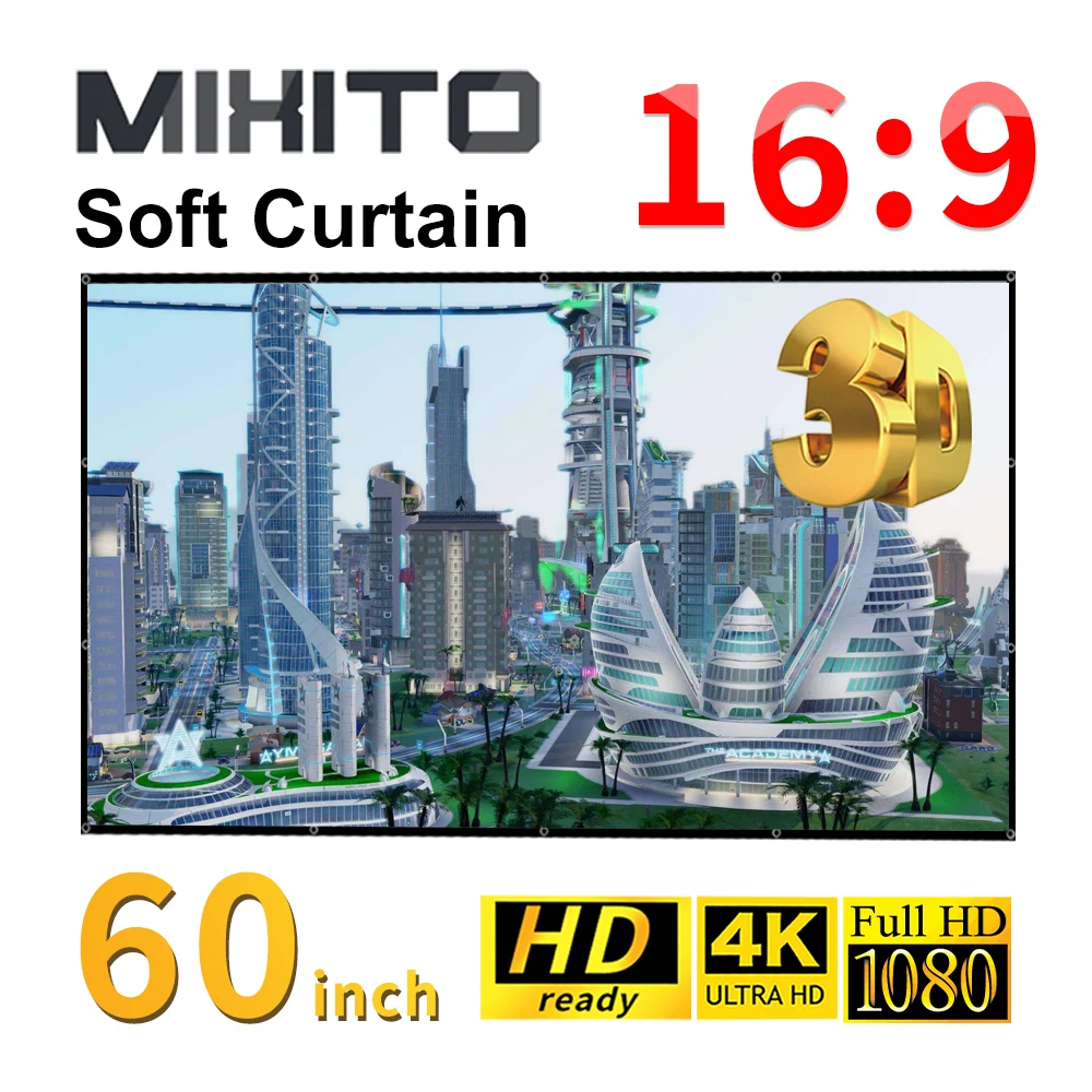 

MIXITO 16:9 Projector Soft Curtain 72 60 Inches Screens Proyector Smart Home Outdoor KTV Office Portable Simple Projection