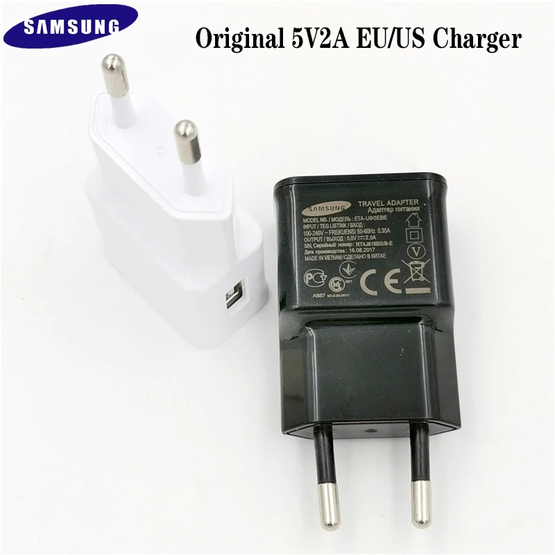 Оригинальное зарядное устройство Samsung Galaxy с USB 5 В 2 А ЕС/США настенный адаптер для